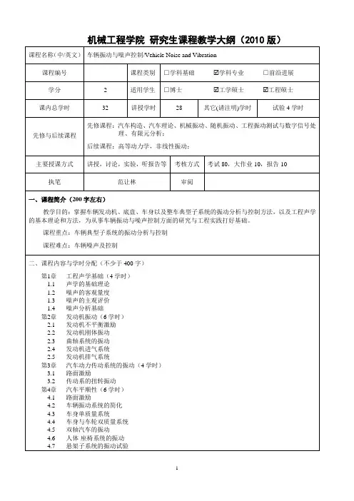 车辆振动与噪声控制