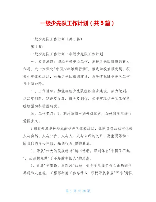 一级少先队工作计划(共5篇)