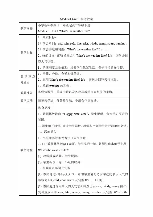 (一起点)外研版二年级英语下册《Module1_Unit1_教案》
