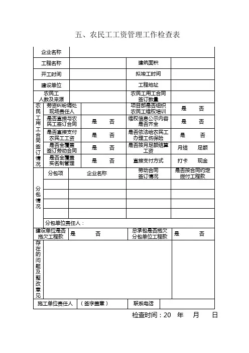 农民工工资管理工作检查表