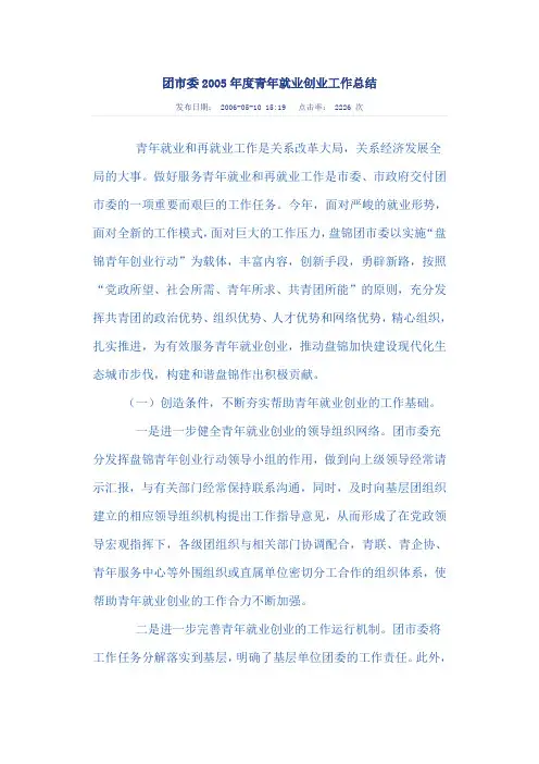 团市委2005年度青年就业创业工作总结