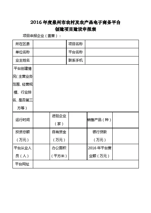 2016年度泉州市农村及农产品电子商务平台