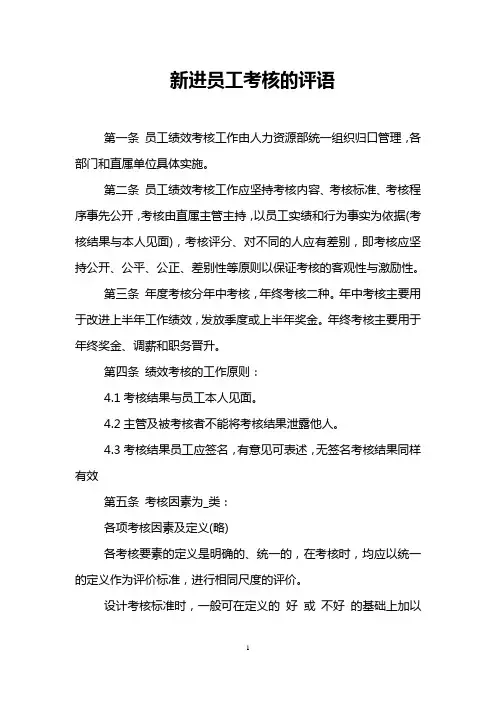 新进员工考核的评语