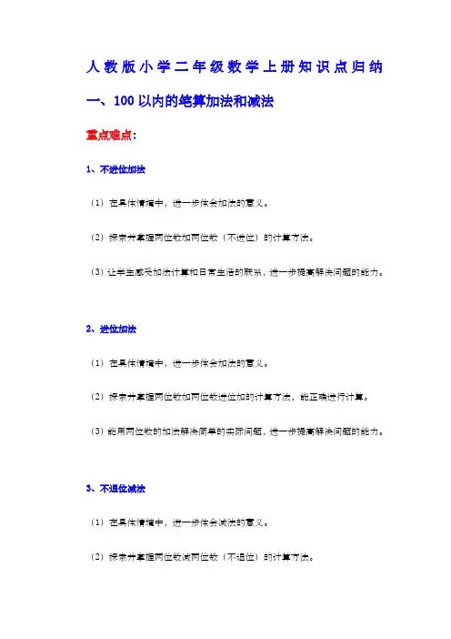 人教版小学二年级数学上册知识点归纳