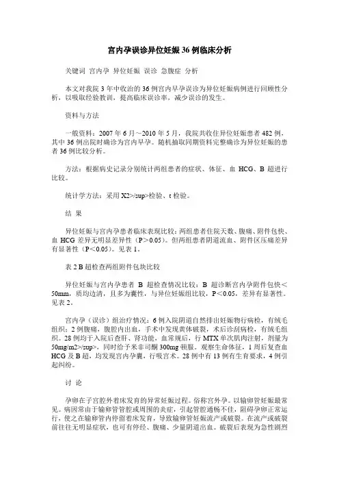 宫内孕误诊异位妊娠36例临床分析