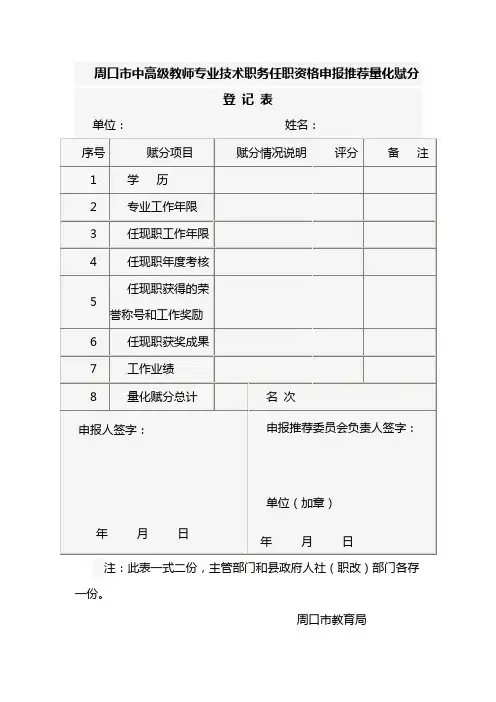 量化赋分个人表及汇总表
