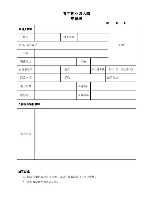 创业大赛申请表格