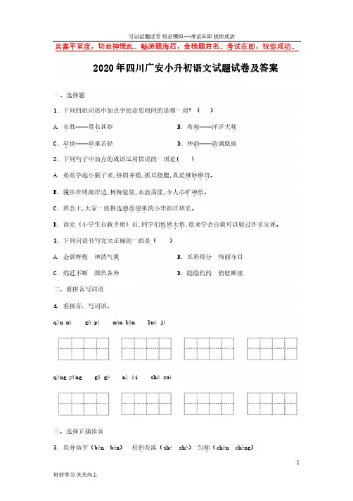 2020年四川广安小升初语文试题试卷及答案-完整版