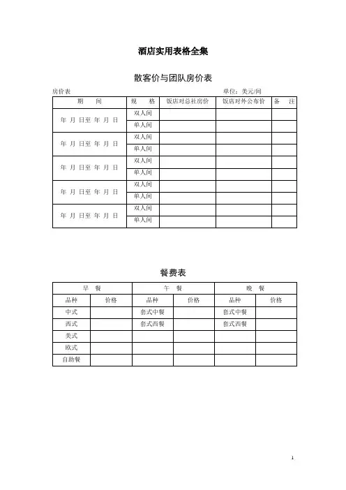 酒店实用表格全集