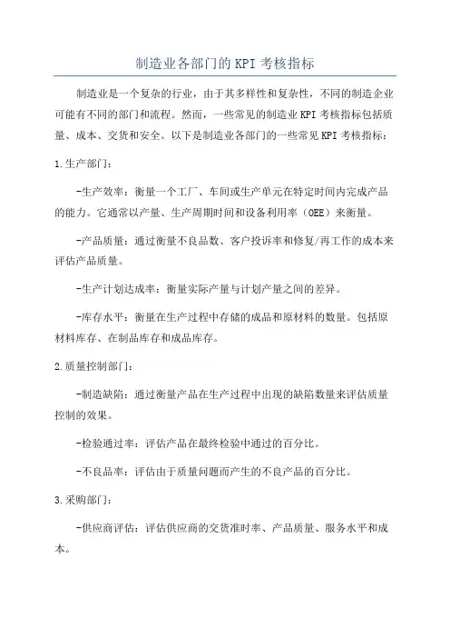 制造业各部门的KPI考核指标 3