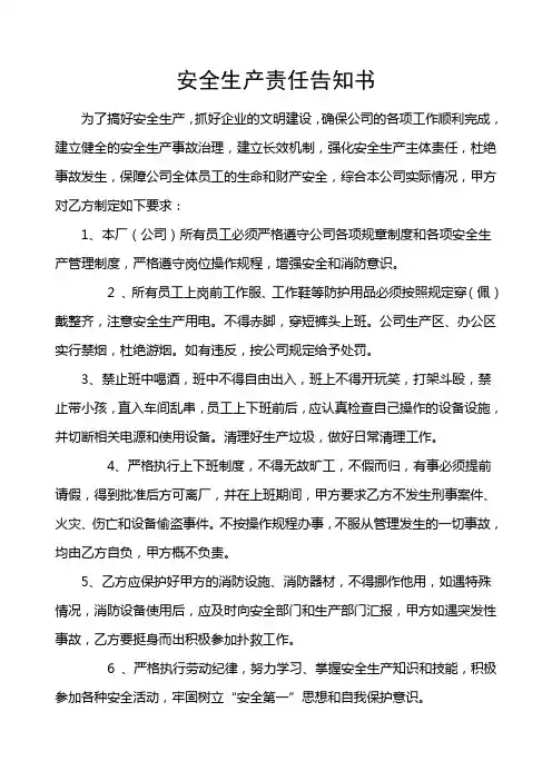 安全生产责任告知书(1)