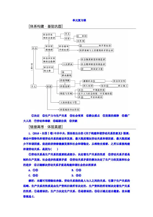 【高中政治】高中政治必修四检测：第一单元 单元复习课 Word版含答案