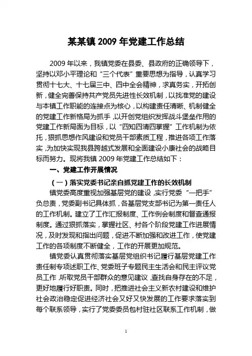 乡镇2009年党建工作总结