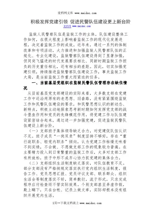 积极发挥党建引领  促进民警队伍建设更上新台阶