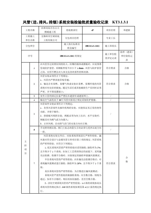风管工程检验标准