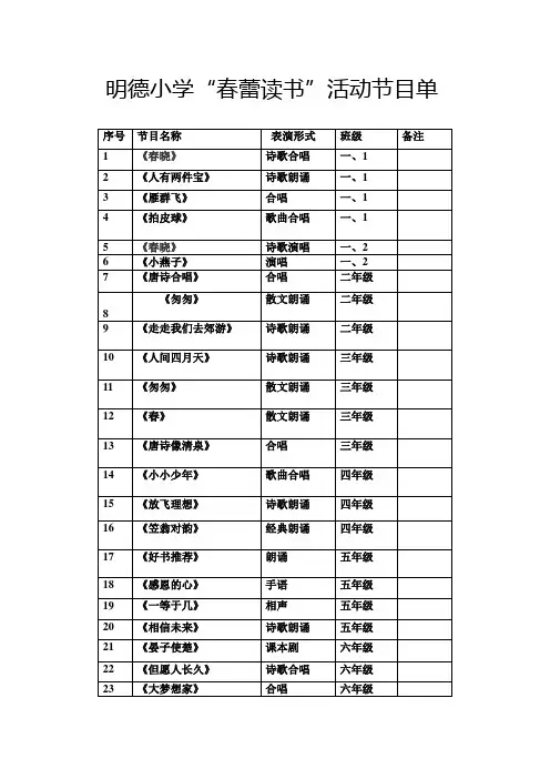 明德小学读书节展示活动节目单doc