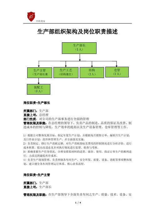 生产部组织架构图及岗位职责描述