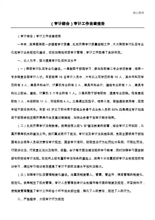 (审计综合)审计工作自查报告