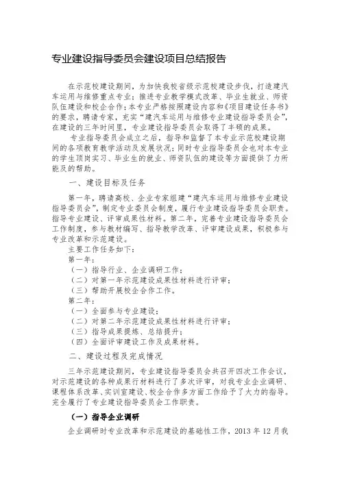 专业建设指导委员会建设项目总结报告