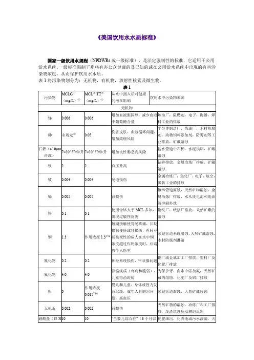 《美国饮用水水质标准》