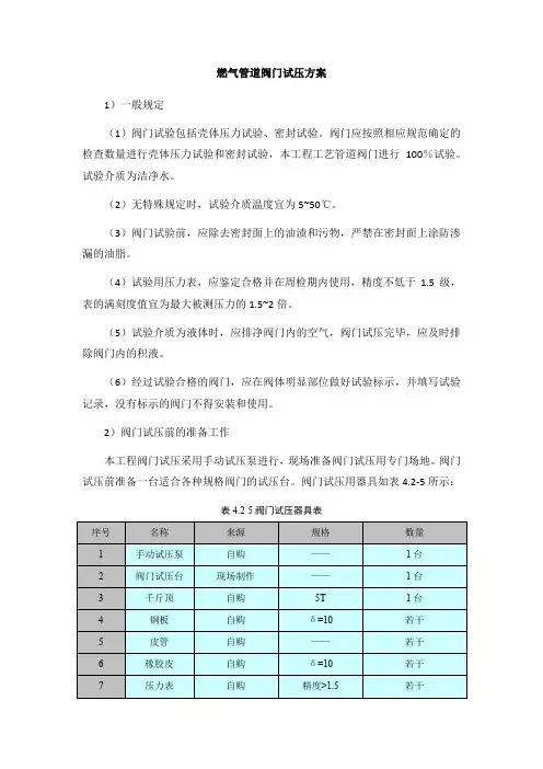 燃气管道阀门试压方案