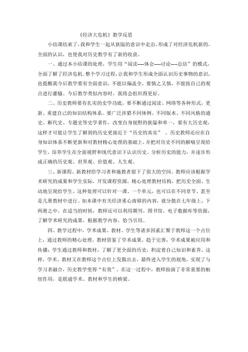 经济大危机教学反思