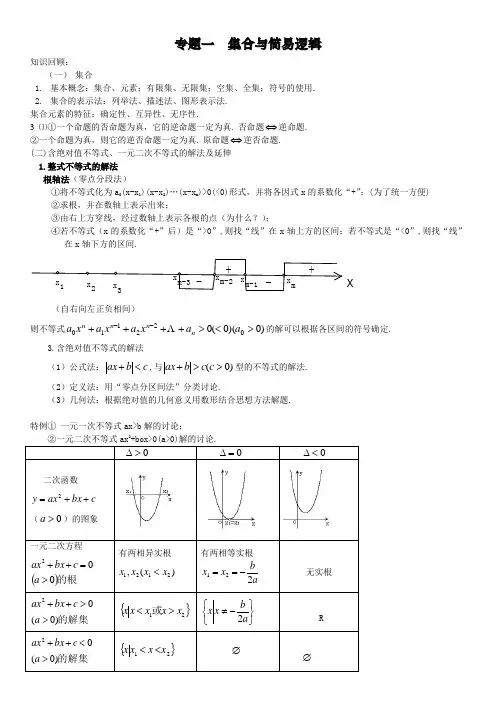 高考一轮复习专题一 集合与简易逻辑