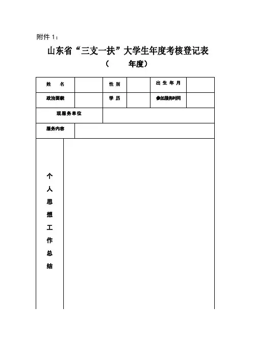 山东省“三支一扶”大学生年度考核登记表