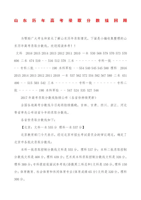 山东历年高考录取分数线回顾