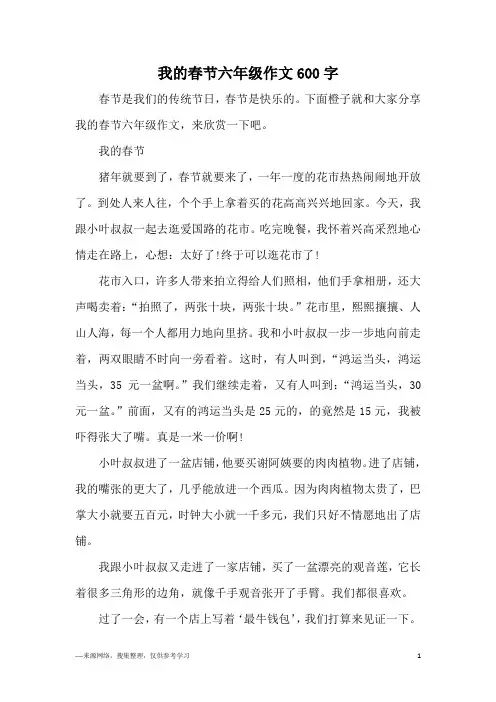 我的春节六年级作文600字