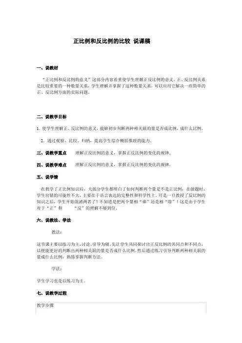 六年级数学下册《正比例和反比例的比较》说课稿