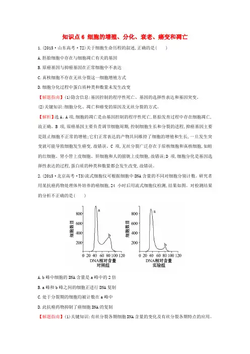 2020届高考生物一轮复习高考真题分类题库2015年知识点6细胞的增殖、分化、衰老、癌变和凋亡