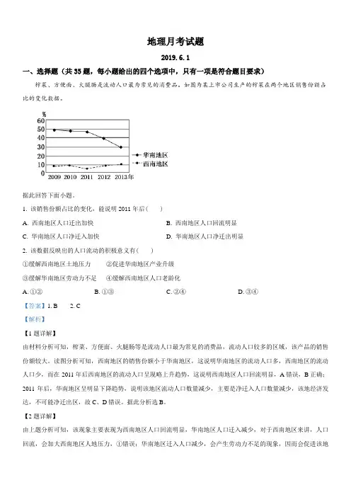 山东省德州市夏津县第一中学2018-2019学年高一下学期第二次月考地理试卷含解析