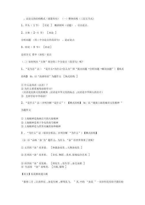 议论文的结构模式(谋篇布局)