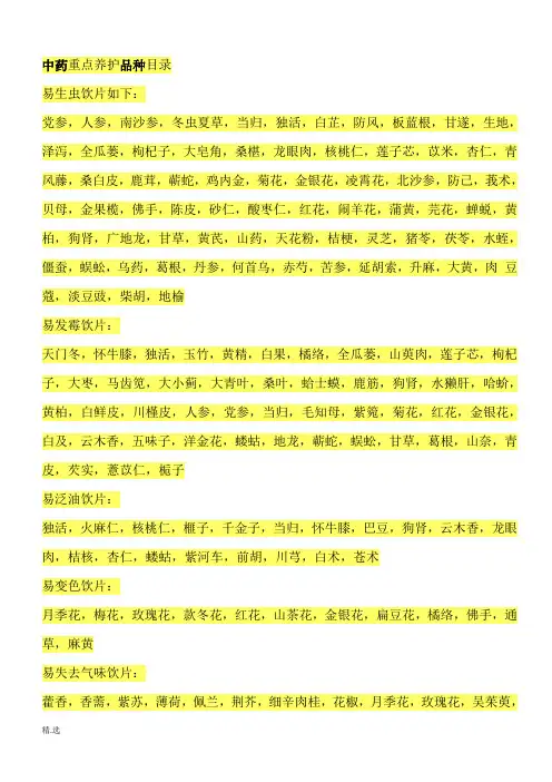 中药重点养护品种目录模板.doc