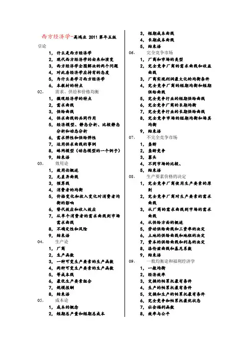西方经济学目录(高鸿业五版)