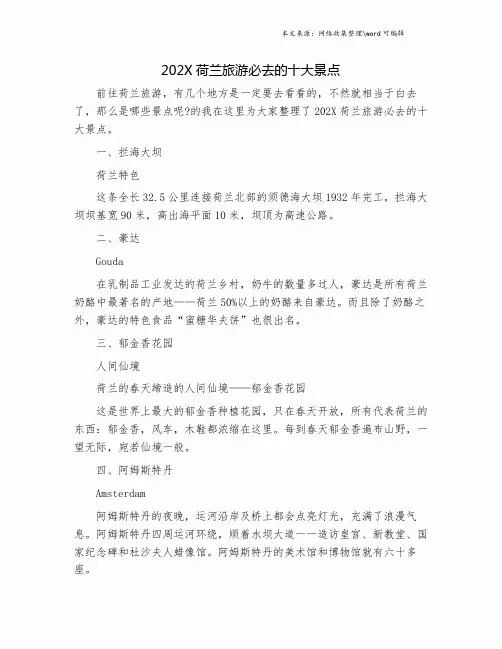 202X荷兰旅游必去的十大景点.doc