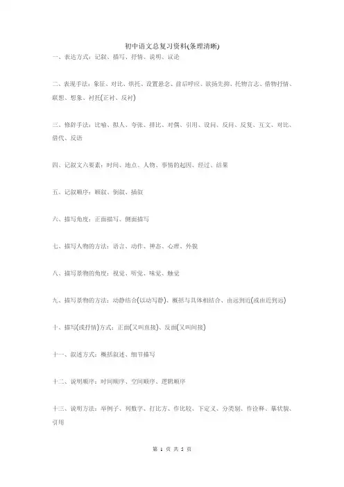 七年级语文期中考试复习知识点总结