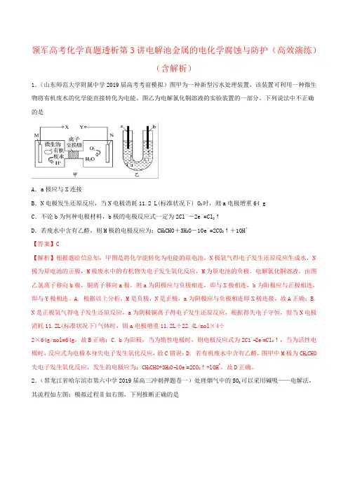 领军高考化学真题透析第3讲电解池金属的电化学腐蚀与防护(高效演练)(含解析)
