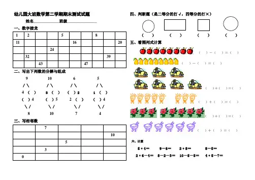 幼儿园大班数学第二学期期末测试试题