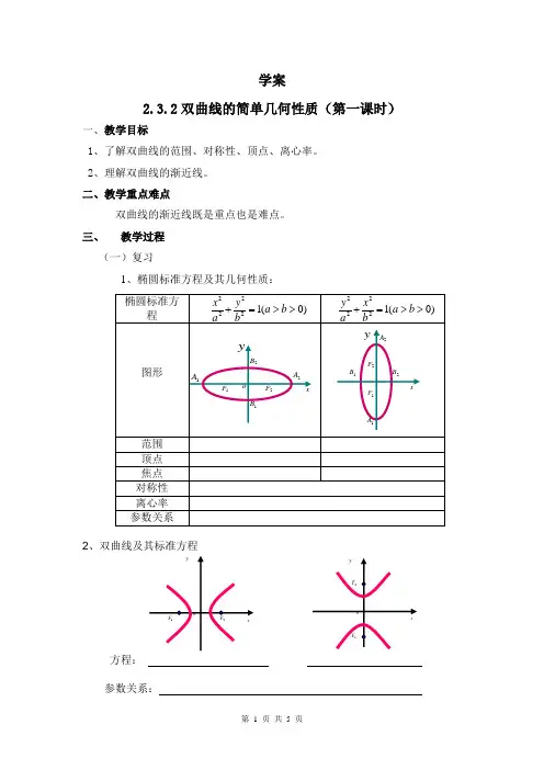 双曲线的简单几何性质(学案)