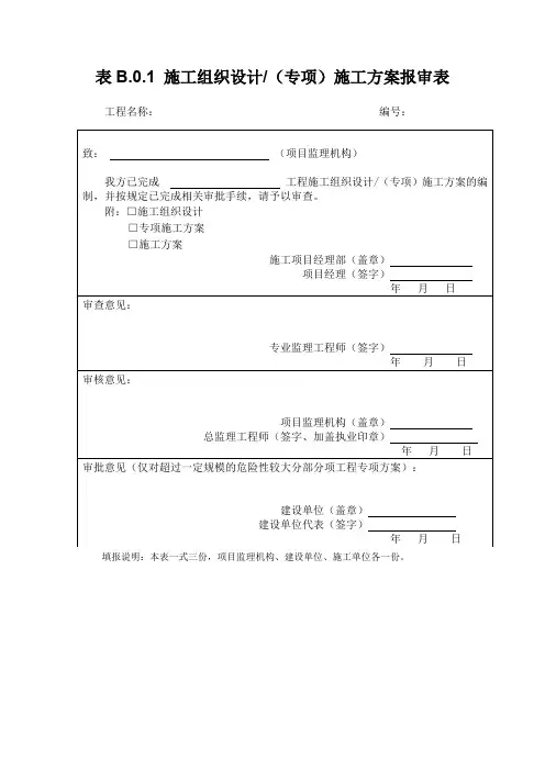 施工单位用监理报审表式(2015年)