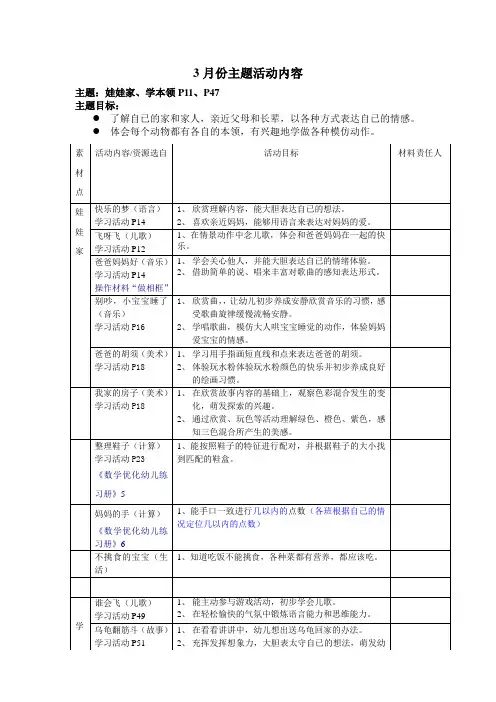 小班年级3月份主题活动内容