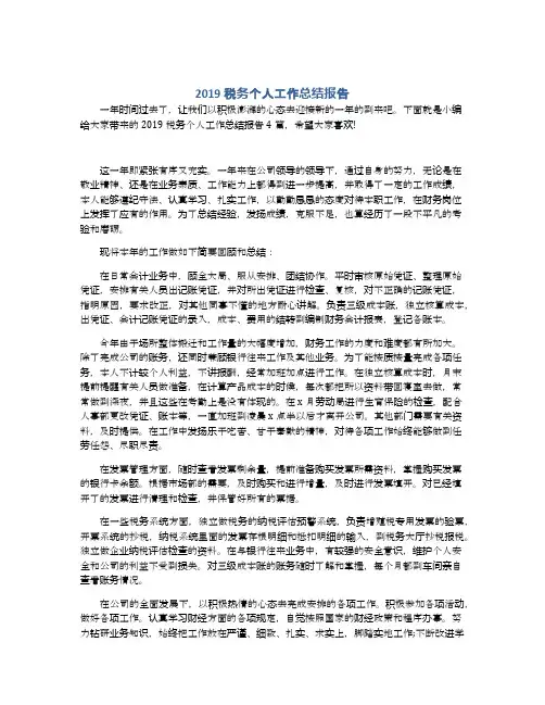 2019税务个人工作总结报告