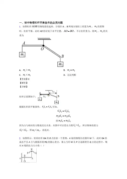 中考物理——杠杆平衡压轴题专题复习含答案