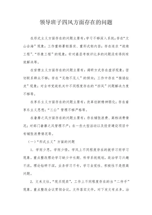 领导班子四风方面存在的问题