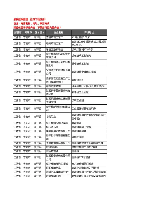 新版江西省吉安市新干县玻璃店企业公司商家户名录单联系方式地址大全34家