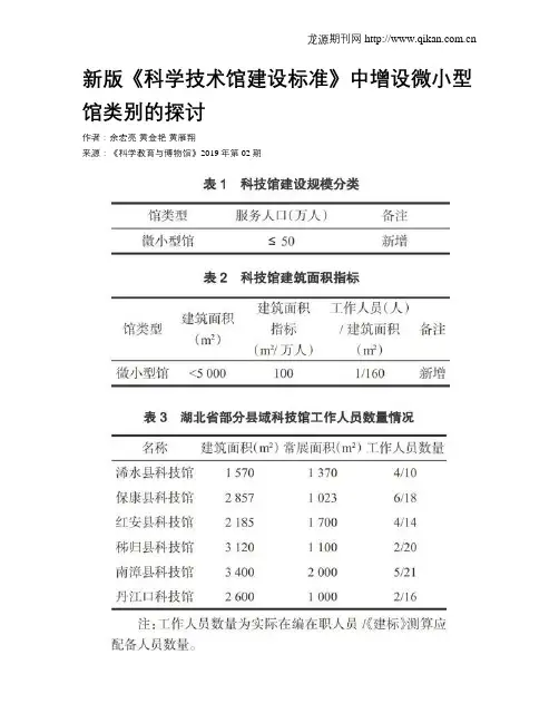新版《科学技术馆建设标准》中增设微小型馆类别的探讨
