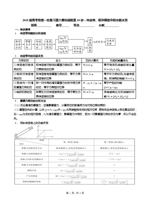 第10讲：传送带、板块模型中的功能关系