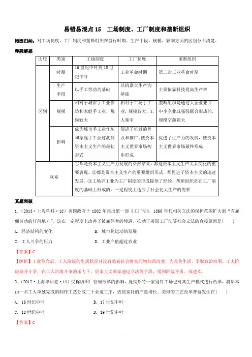 2020年高考历史易错易混突破专题15 工场制度、工厂制度和垄断组织【附答案解析】